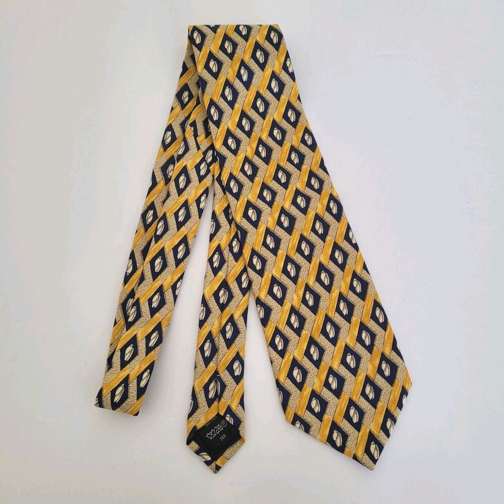Dunhill Men's Neck Tie Made‎ In Italy Designer Silk Yello Blue Geometric Classic